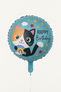 Balon okrągły kotek z napisem ,,happy birthday,, - 45 cm