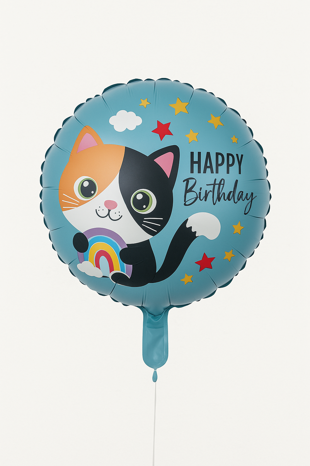 Balon okrągły kotek z napisem ,,happy birthday,, - 45 cm