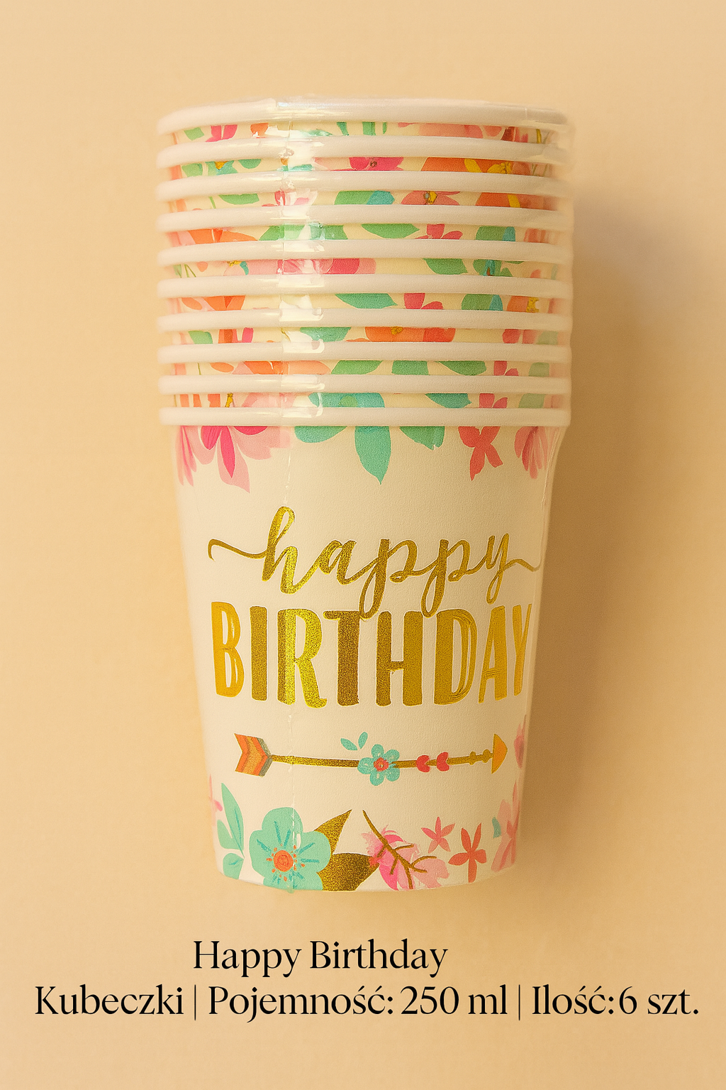 Happy Birthday – Kubeczki Papierowe 250 ml (6 szt.)