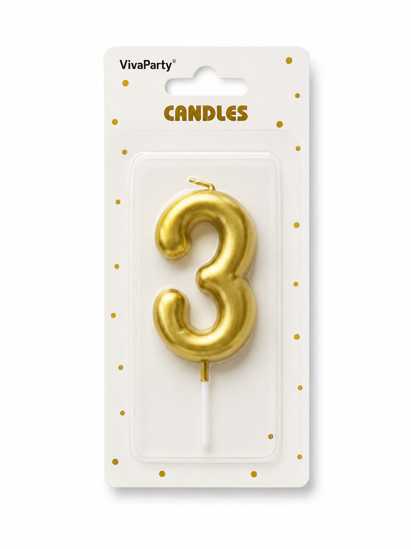 Świeczka klasyczna złota "3"