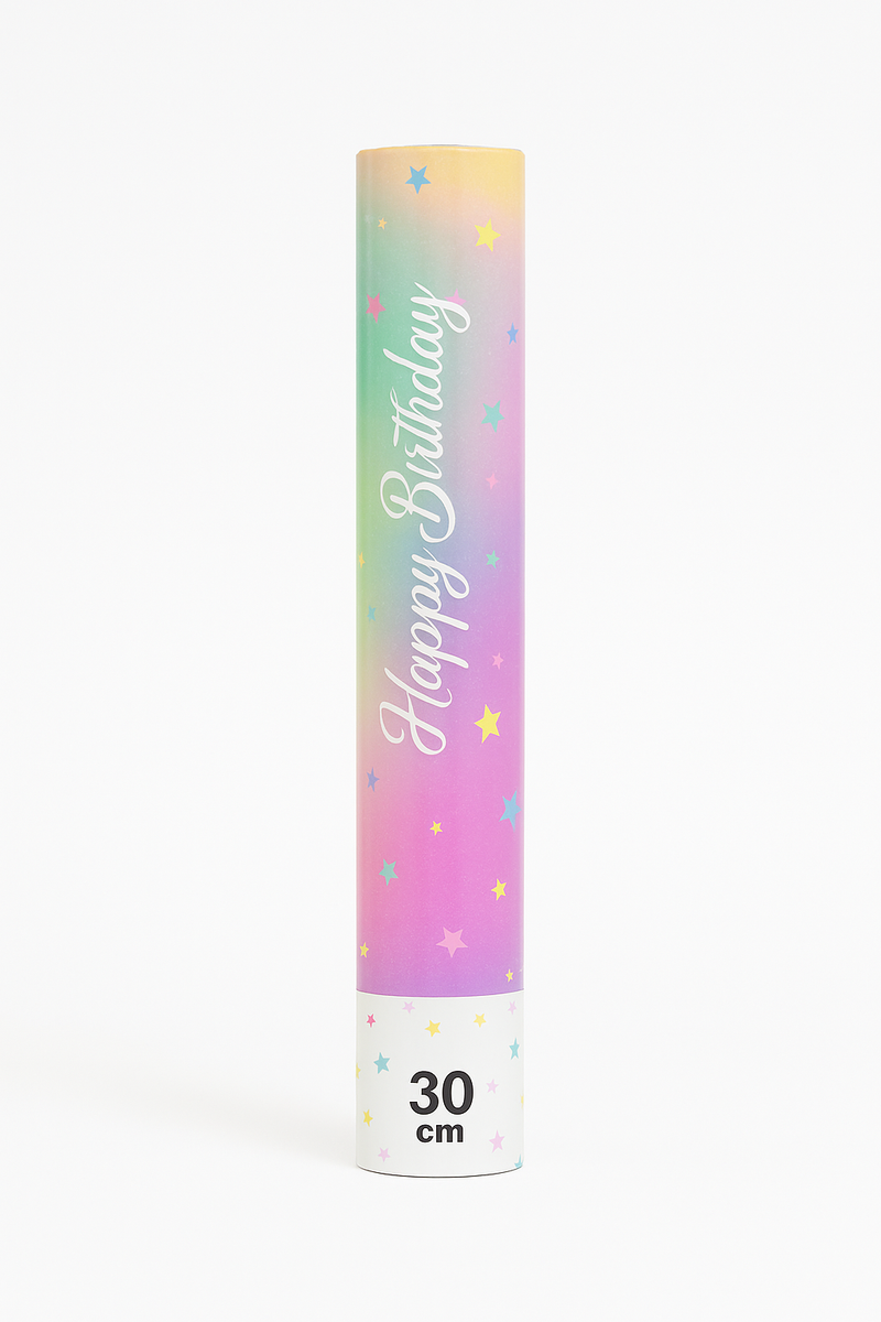 Konfetti Strzelające „Happy Birthday” – Gwiazdki 30 cm