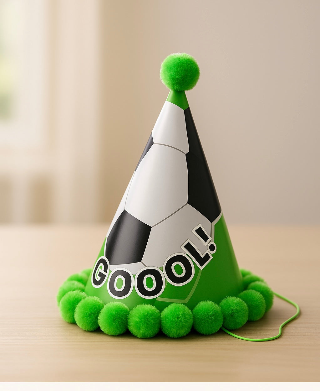 Czapeczka Imprezowa Piłkarska „GOOOL!” z Zielonymi Pomponami