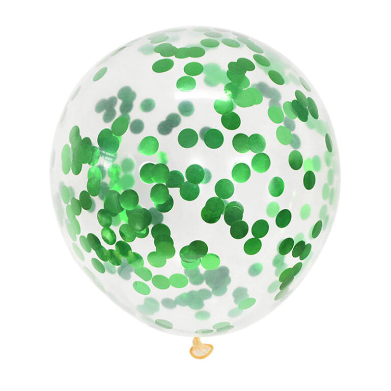 Balon lateksowy z zielonym konfetti 30 cm – transparentny balon dekoracyjny