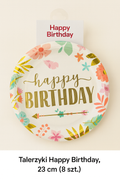 Talerzyki papierowe „Happy Birthday” – 23 cm, 8 szt.