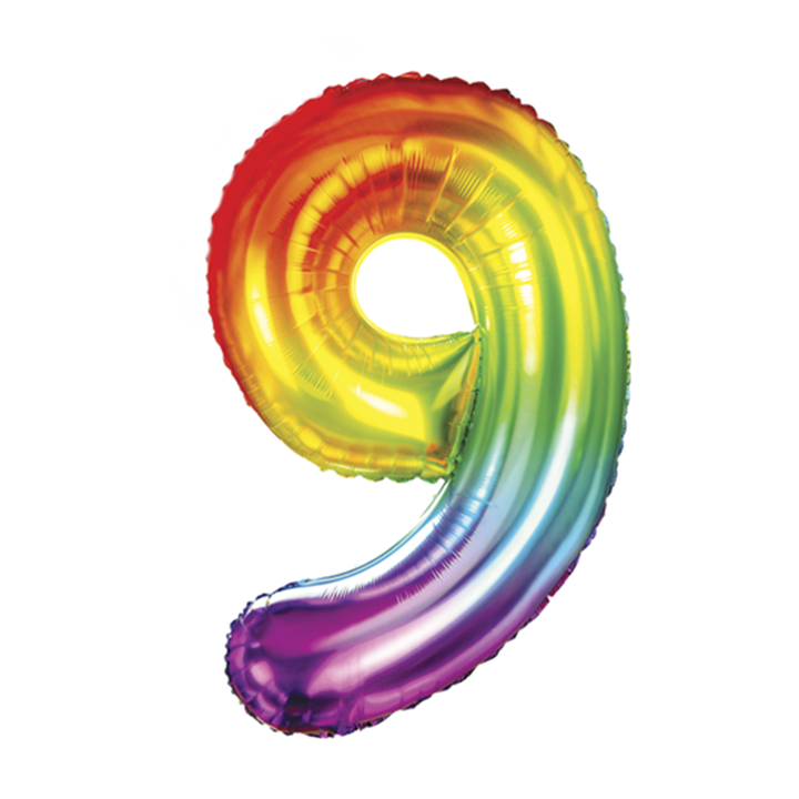 Balon foliowy CYFRA 9, wielokolorowy - 100 cm