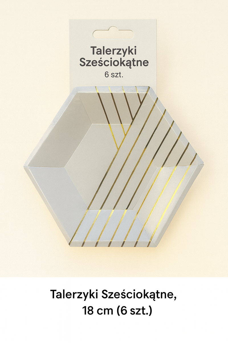 Talerzyki Sześciokątne w Złote Paski – 18 cm (6 szt.)