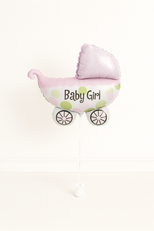 Balon foliowy Baby Girl wózek 78x72 cm – różowo-biały