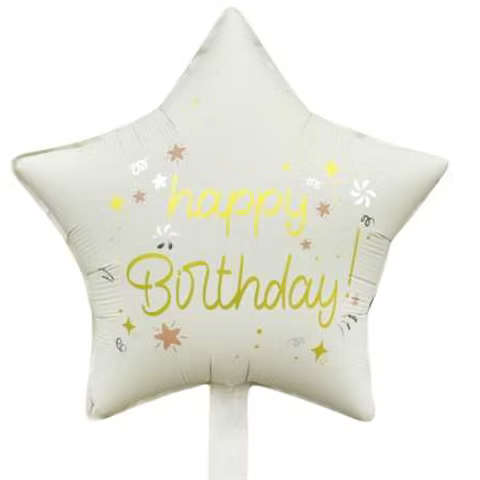 Balon foliowy gwiazda beżowa Happy Birthday złota 45 cm – hel Warszawa