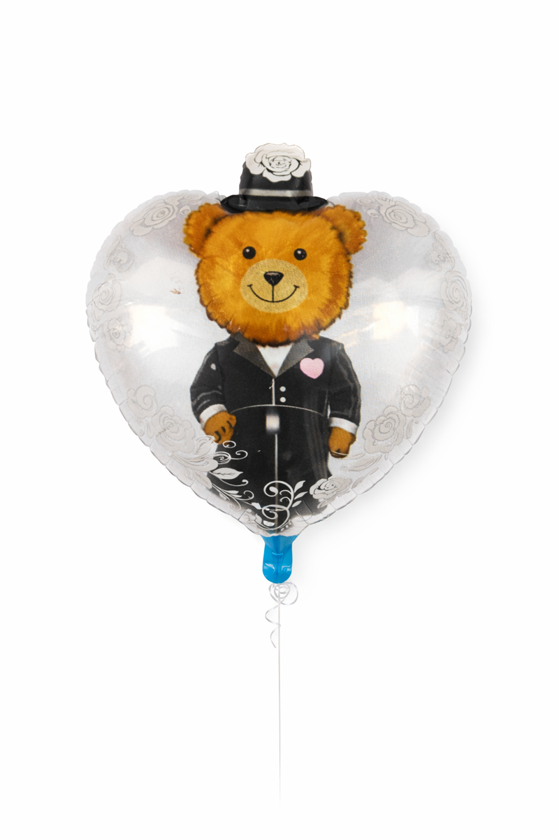 Balon foliowy serce z misiem Pan Młody – 58 cm