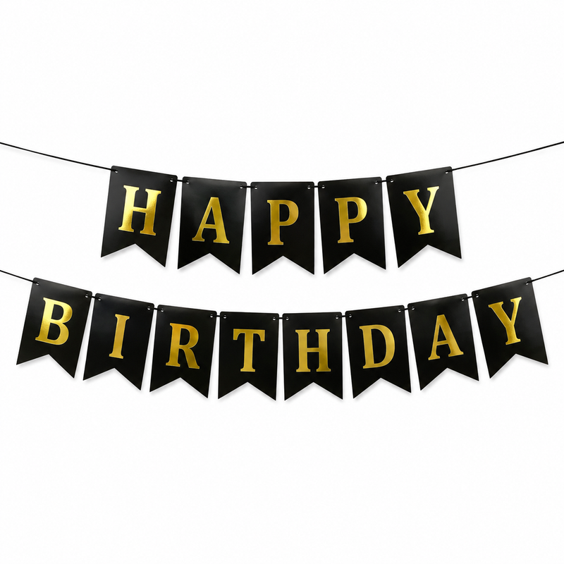 Baner czarny Happy Birthday papierowy