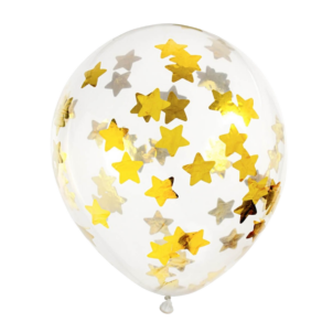 Balon lateksowy z konfetti złote gwiazdki 30 cm – transparentny balon dekoracyjn
