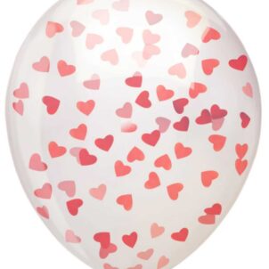 Balon lateksowy z konfetti w czerwone serduszka 30 cm – transparentny balon deko