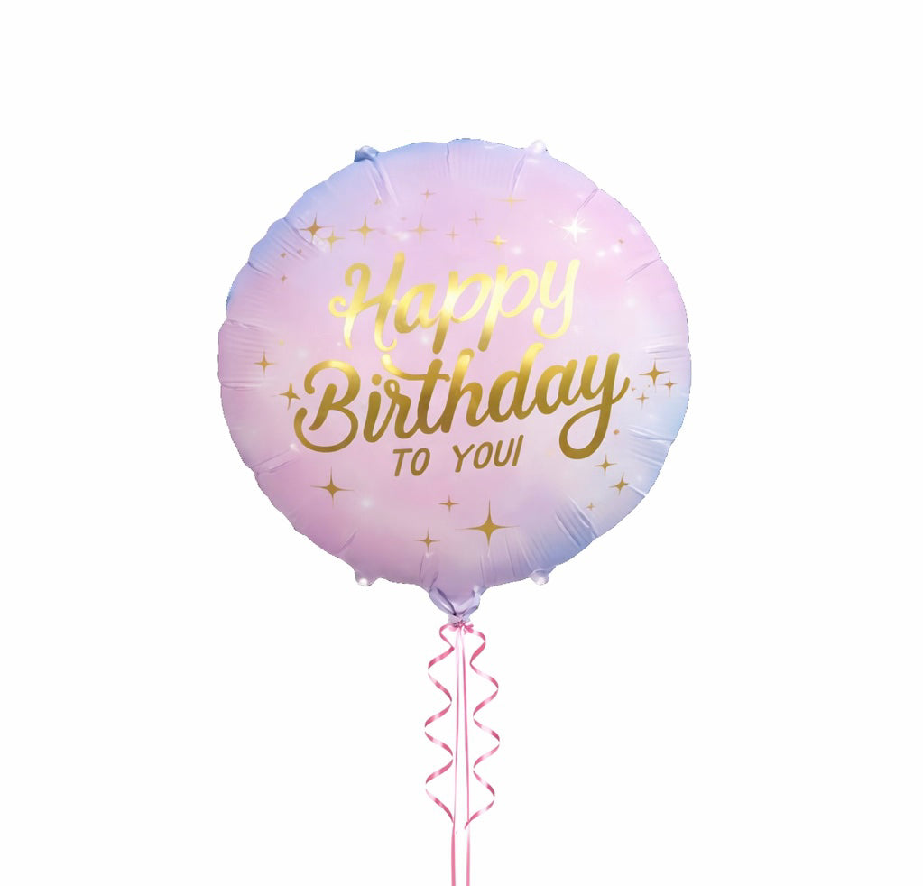 Balon okrągły różowo-niebieski z napisem happy birthday 45 cm