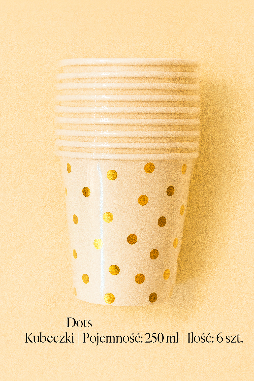 Kubeczki papierowe „Złote Kropki” – 250 ml, 6 szt.