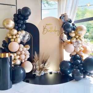 Zestaw Balonów w Stylu Glamour – Czerń, Złoto i Beż (124 elementy)