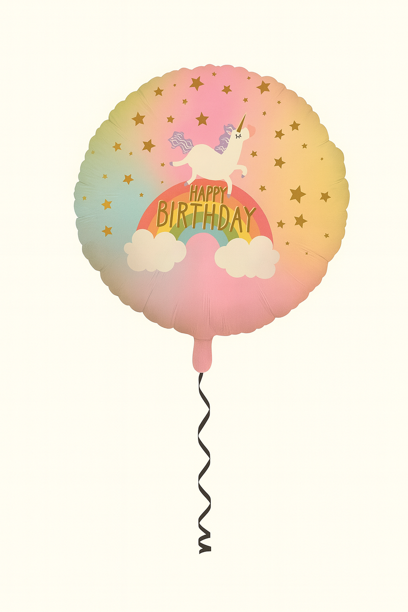 Balon okrągły z jednorożcem i napisem happy birthday 45 cm