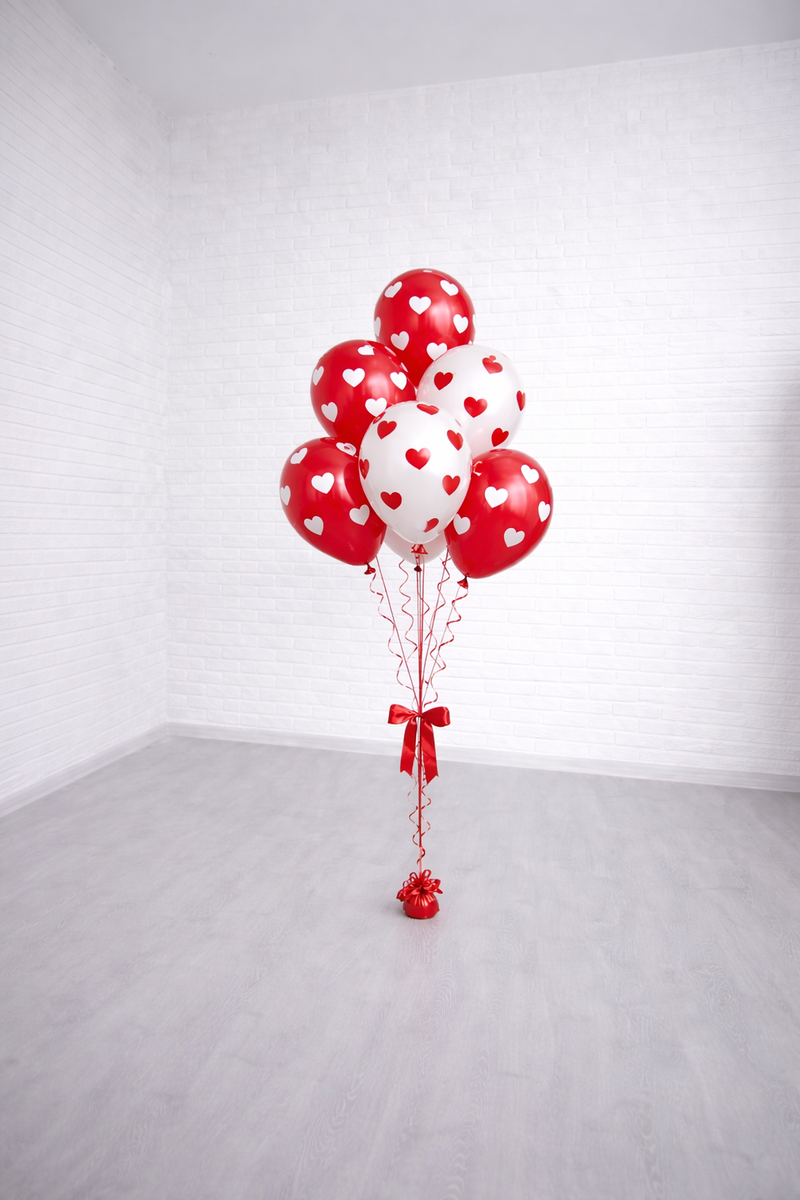 Bukiet Balonów z Sercami – Czerwono-Biały Zestaw LOVE 7 Balonów 30 cm