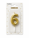 Świeczka klasyczna złota "6"