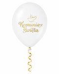 Balon lateksowy Komunia Święta 30 cm – biały z złotym nadr