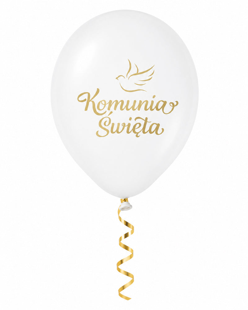 Balon lateksowy Komunia Święta 30 cm – biały z złotym nadr