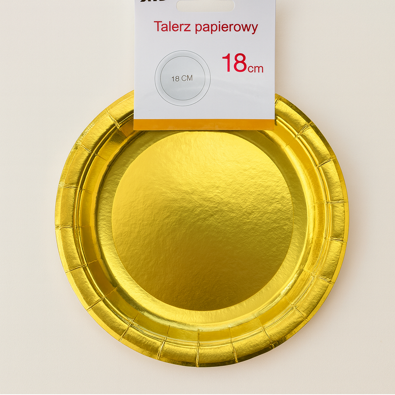 Złote talerzyki papierowe 18 cm – 6 szt.