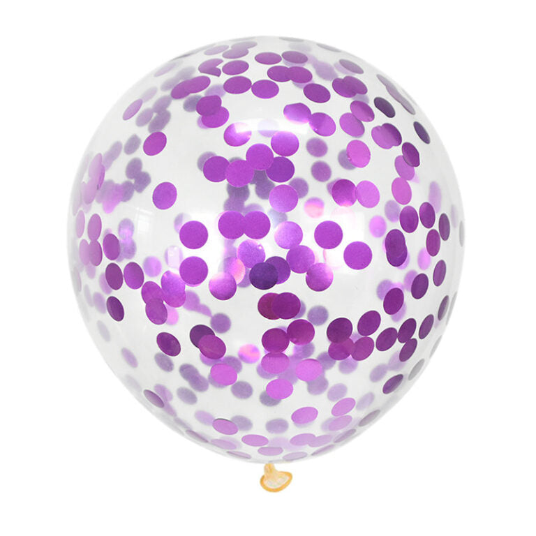 Balon lateksowy z fioletowym konfetti 30 cm – transparentny balon dekoracyjny