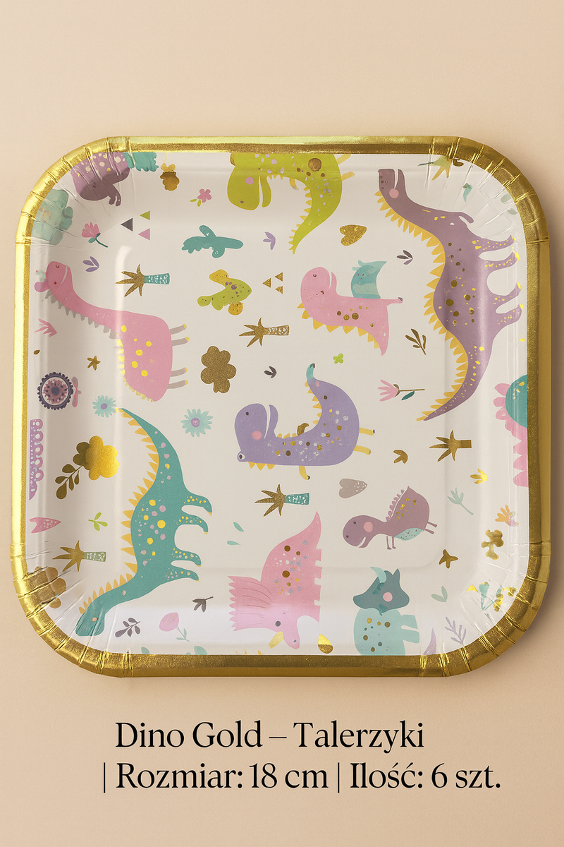 Dino Gold – Talerzyki Papierowe 18 cm (6 szt.)