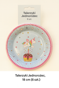 Talerzyki papierowe „Jednorożec” – 18 cm (6 szt.)