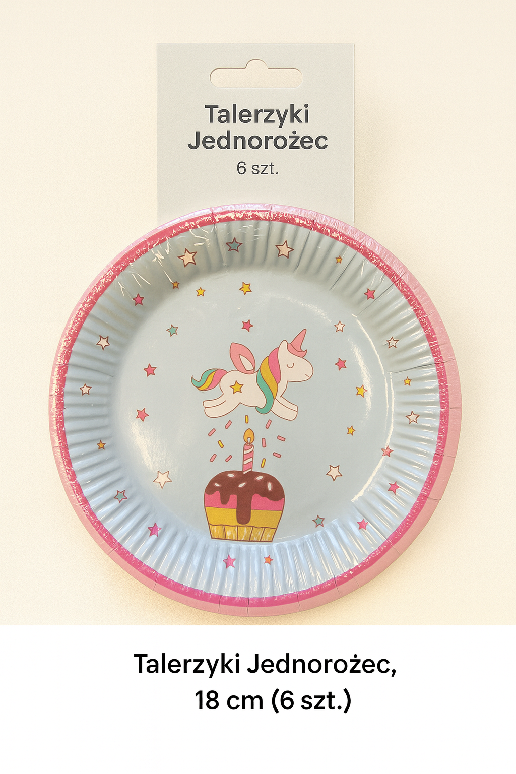 Talerzyki papierowe „Jednorożec” – 18 cm (6 szt.)