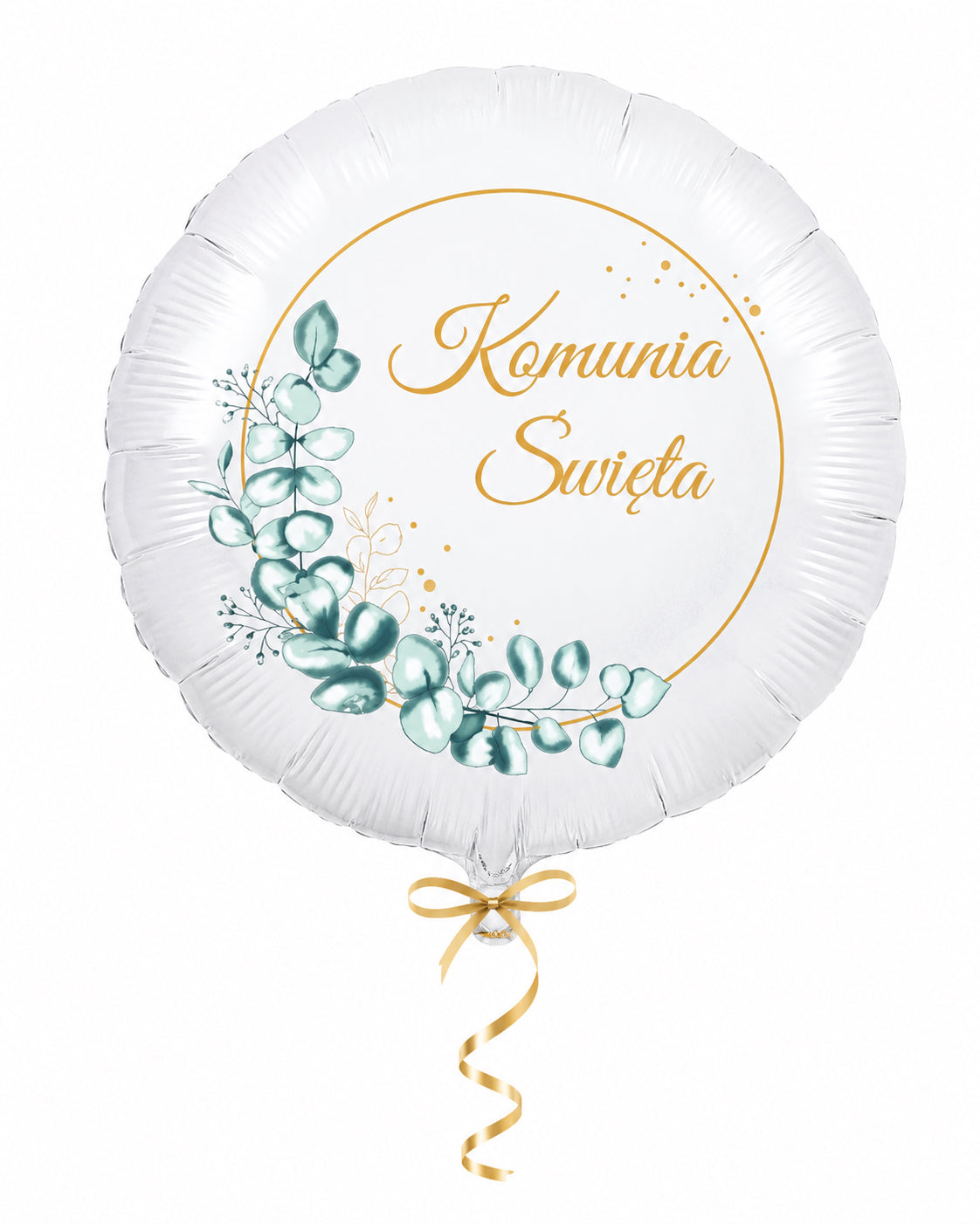 Balon foliowy Komunia Święta 45 cm – biały okrągły balon komunijny